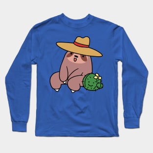 Cowboy Hat Sloth and Cactus Long Sleeve T-Shirt